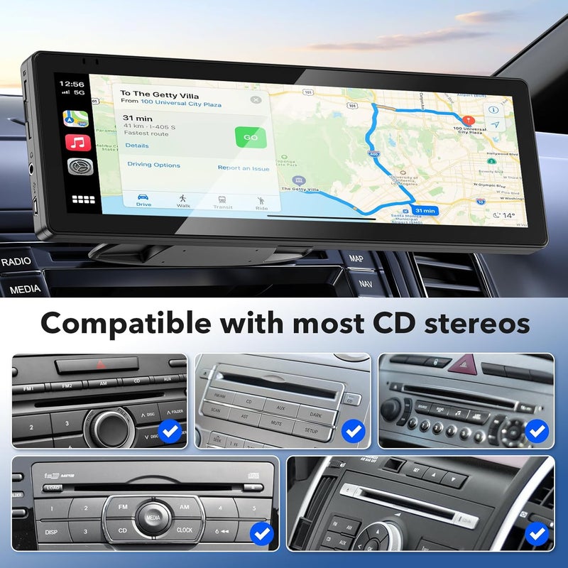 NiZiTOK حامل شاشة CarPlay لفتحة CD لشاشات 7–10.5 بوصة، حامل مضاد للاهتزاز مستقر لشاشات CarPlay وAndroid Auto، توافق واسع، تركيب آمن وسهل - Image 3